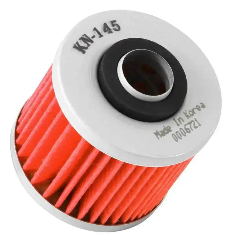 Orange and white K&N oil filter for optimal oil flow on Yamaha MUZ MZ Sachs Aprilia