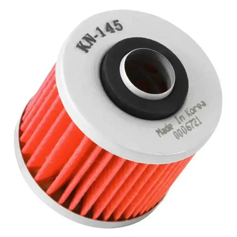 Orange and white K&N oil filter for optimal oil flow on Yamaha MUZ MZ Sachs Aprilia
