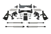 K1046DL Fabtech Lift Kit Suspension components arranged, showcasing durable construction for enhanced off-road capability and improved ride quality, offering a customized look.