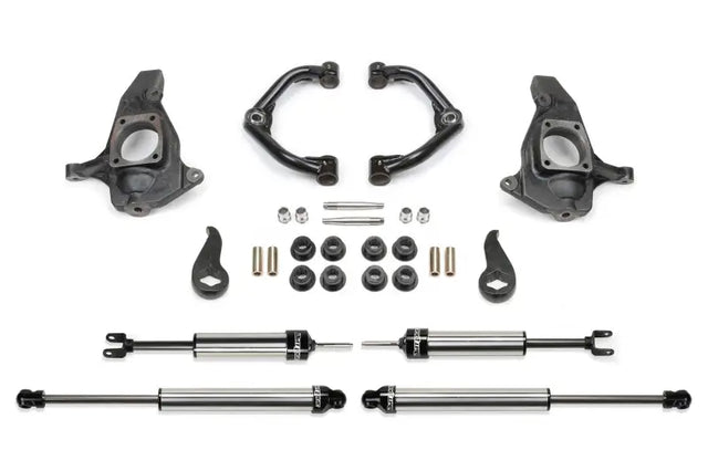 K1065DL Fabtech Leveling Kit Suspension components on white background, showcasing high-quality construction for enhanced performance and off-road capability.