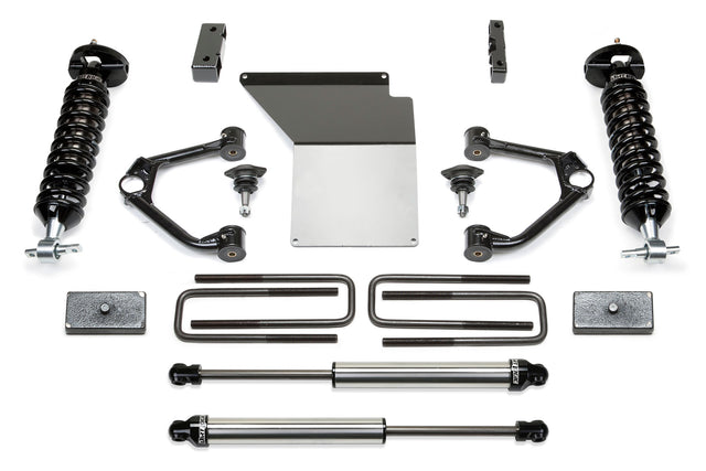 K1070DL Fabtech Lift Kit Suspension components, enhancing off-road capabilities and providing significant lift for improved ground clearance and vehicle performance.