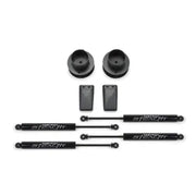 Fabtech K3056M Leveling Kit Suspension components for leveling vehicle front and rear, enhancing performance and appearance.