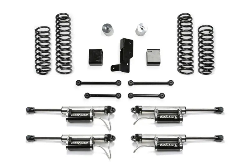 K4108DL Fabtech Lift Kit Suspension components including springs, shocks, and installation hardware for enhanced off-road performance and durability.