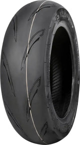 Motorcycle tire with angled tread showcasing Kenda KD2 Kwick rear tire design