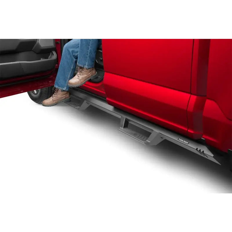 Keystone EXG15CC-TX Nerf Bar With Drop Down Steps; Angular Style Straight; Textured Powder Coated Black; Steel; Without End Caps; Rocker Panel Mount