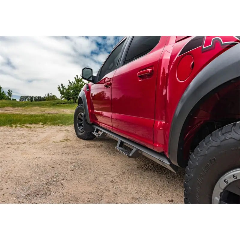 Keystone EXJ194T-TX Nerf Bar With Drop Down Steps; Angular Style Straight; Textured Powder Coated Black; Steel; Without End Caps; Rocker Panel Mount