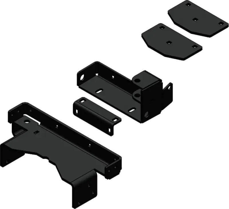 Black metal mounting brackets and plates for UTV track extension and track extension kits