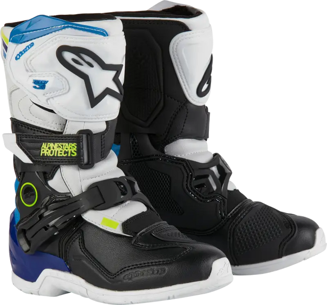Tech 3s Kids Boots Wht/Blk/Enamel Blue Sz 11 - ALPINESTARS