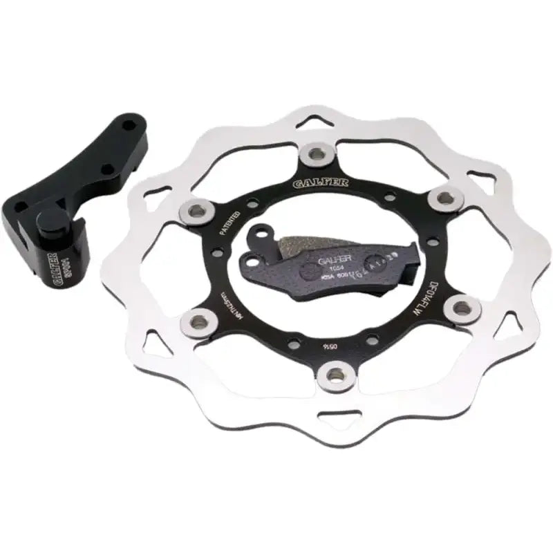 Motorcycle floating wave rotor kit with brake caliper bracket and pads for upgrade