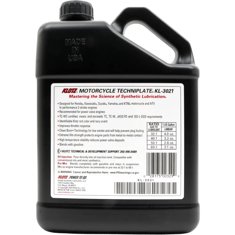 Klotz Motorcycle TC-W3 2T Oil Chemicals KL-3021 - Techniplate Synthetic TC-W3 Gal Case