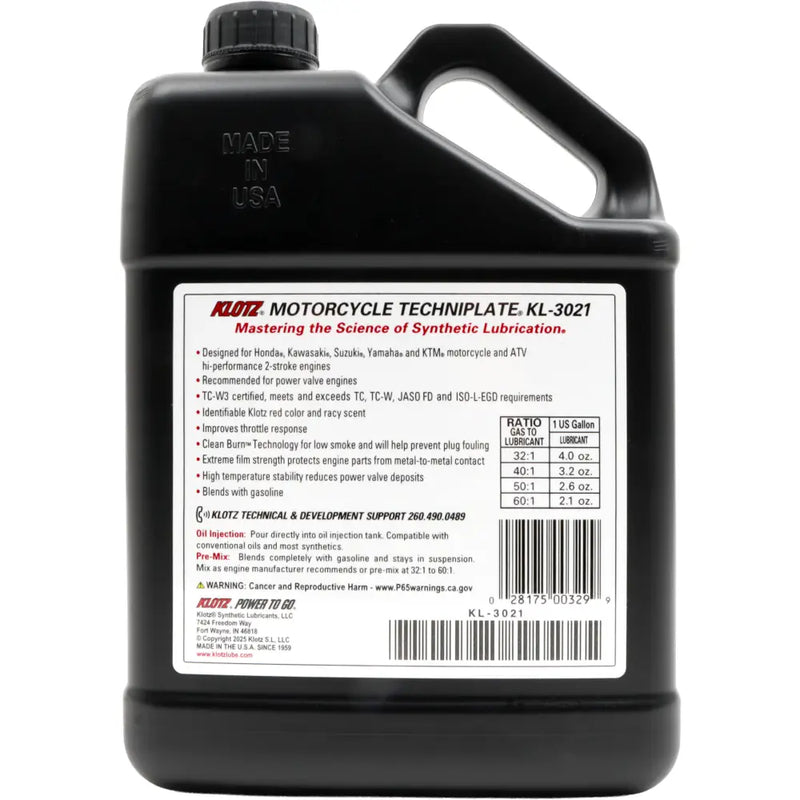 Klotz Motorcycle TC-W3 2T Oil Chemicals KL-3021 - Techniplate Synthetic TC-W3 Gal Case