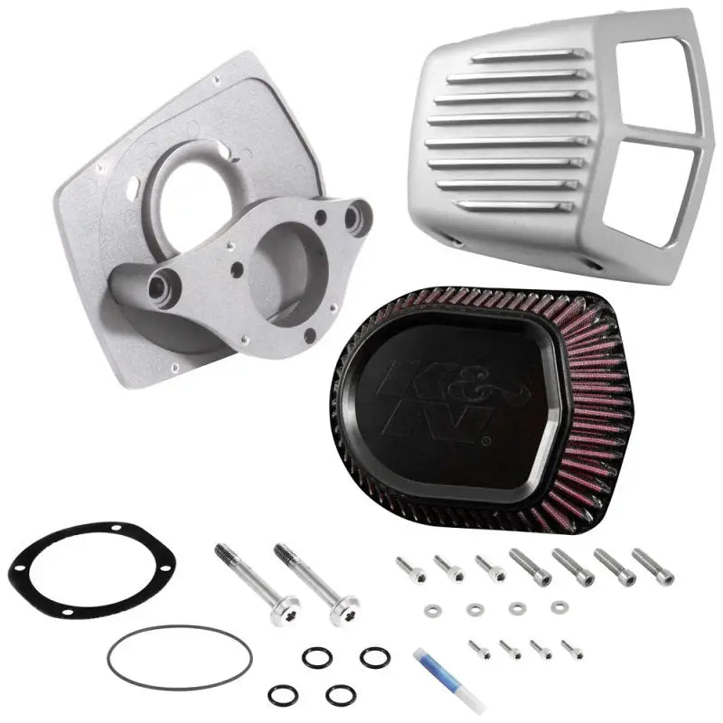 K&N Street Metal silver air intake kit with black filter and red accents