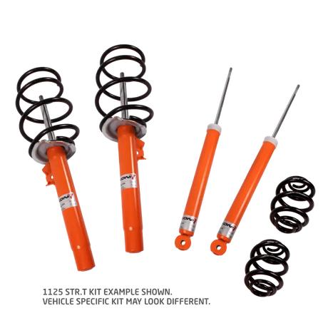 Orange suspension components with black springs.