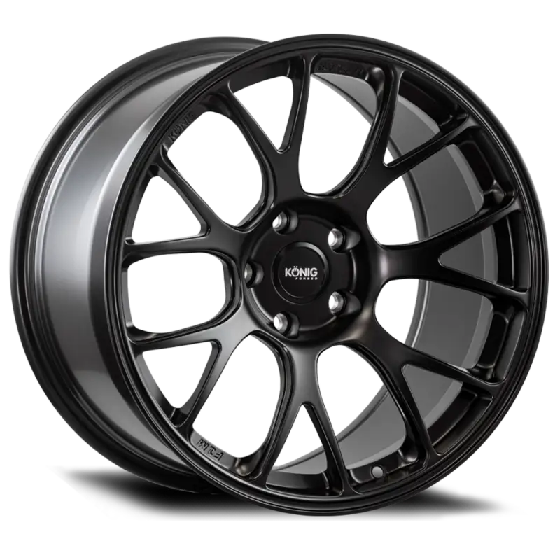 Sleek black Konig Forged F1M 17x9 4x100 wheel with multi-spoke machined face