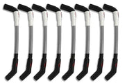 Eight gray and black floor hockey sticks next to Kooks 10mm Spark Plug Wires set