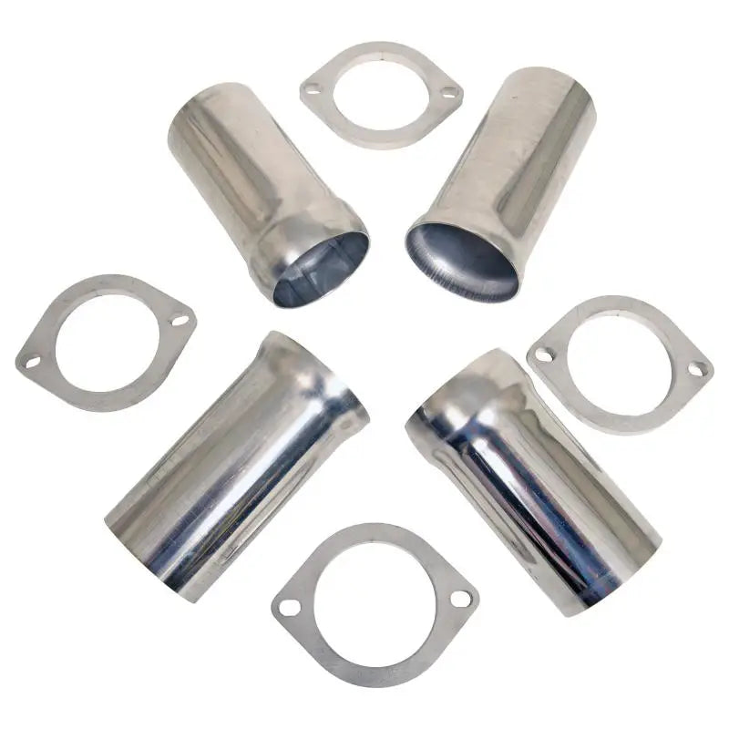 Shiny metal exhaust pipes and flanges for Kooks Universal 3in ball and socket system