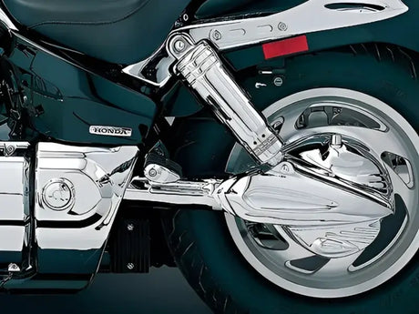 Chrome motorcycle exhaust.