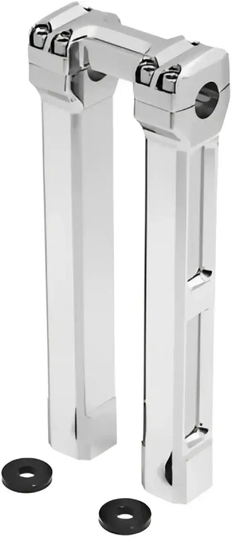 Chrome motorcycle handlebar risers.