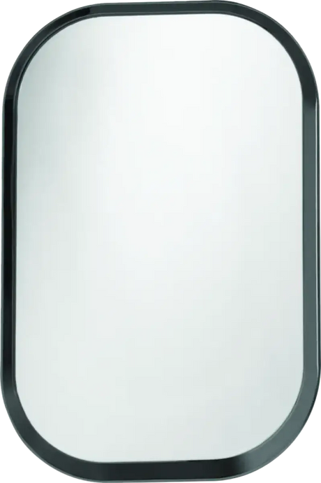Rounded rectangular mirror with dark frame, perfect antenna hole filler for cars