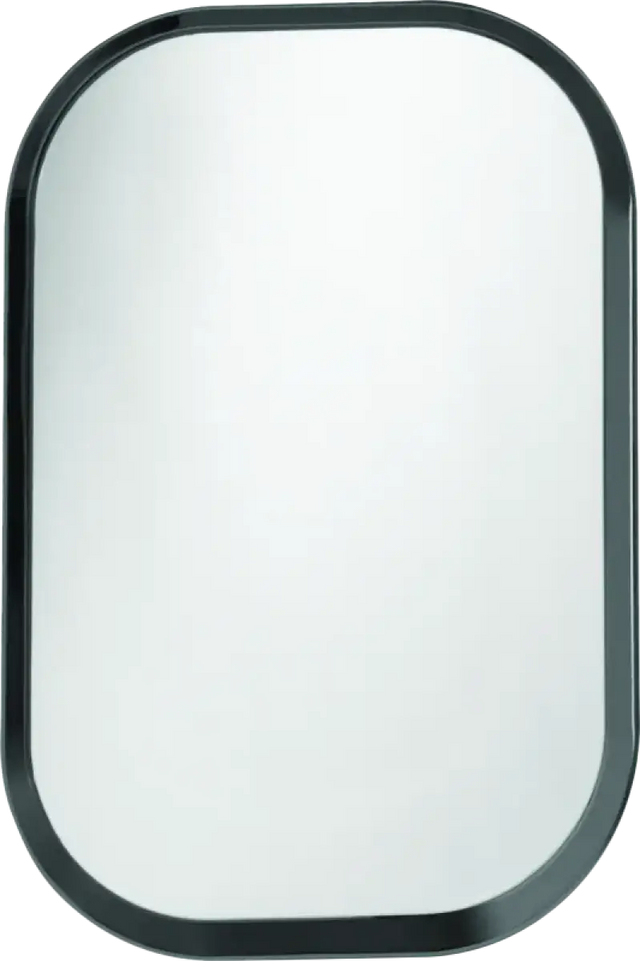 Rounded rectangular mirror with dark frame, perfect antenna hole filler for cars