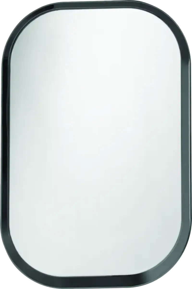 Rounded rectangular mirror with dark frame, perfect antenna hole filler for cars