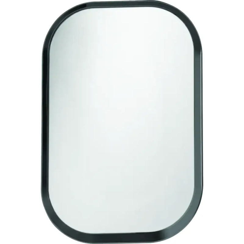 Rounded rectangular mirror with dark frame, perfect antenna hole filler for cars