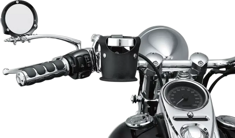 Motorcycle handlebars with Kuryakyn Beverage Carrier Perch Mount Chrome accessory