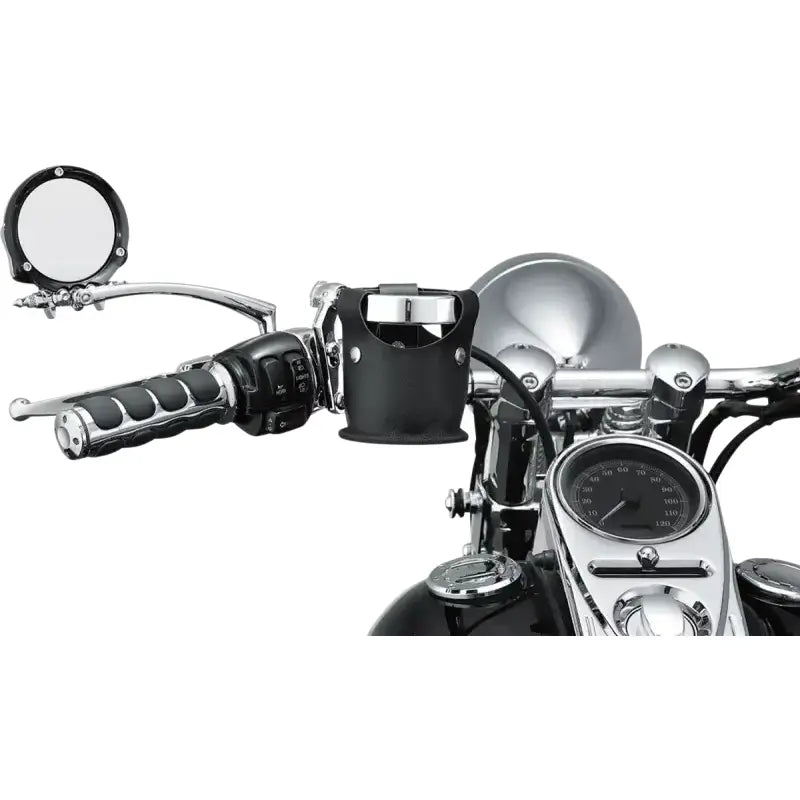 Motorcycle handlebars with Kuryakyn Beverage Carrier Perch Mount Chrome accessory