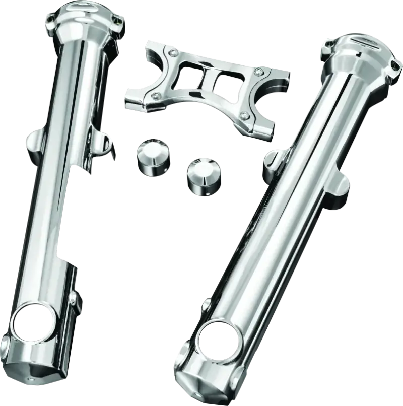 Chrome motorcycle fork covers and triple tree with Kuryakyn Fork Skins for 04-Up XL