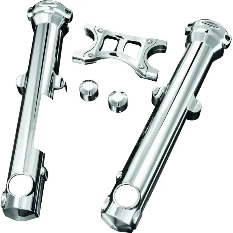 Chrome motorcycle fork covers and triple tree with Kuryakyn Fork Skins for 04-Up XL