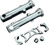 Chrome motorcycle engine guards and mounting hardware with Kuryakyn Fork Skins for 04-Up XL