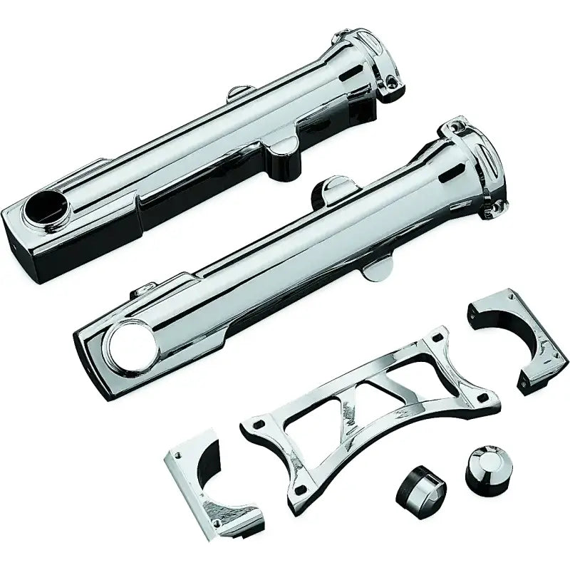 Chrome motorcycle engine guards and mounting hardware with Kuryakyn Fork Skins for 04-Up XL