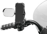 Motorcycle handlebar phone mount with Kuryakyn Free-Flex device holder perch screw mount