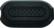 Gray oblong speaker with diamond grill on Kuryakyn Heavy Industry Shift & Brake Peg