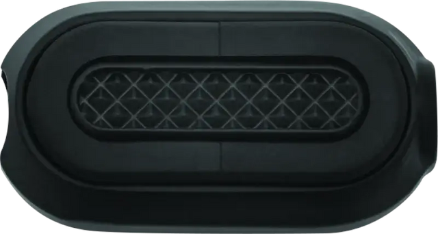 Gray oblong speaker with diamond grill on Kuryakyn Heavy Industry Shift & Brake Peg