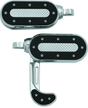 Chrome and black motorcycle footpegs with integrated heel rest for Kuryakyn Heavy Industry Switchblade
