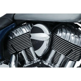 Motorcycle horn cover from John Shope Series with chrome accents and engine details
