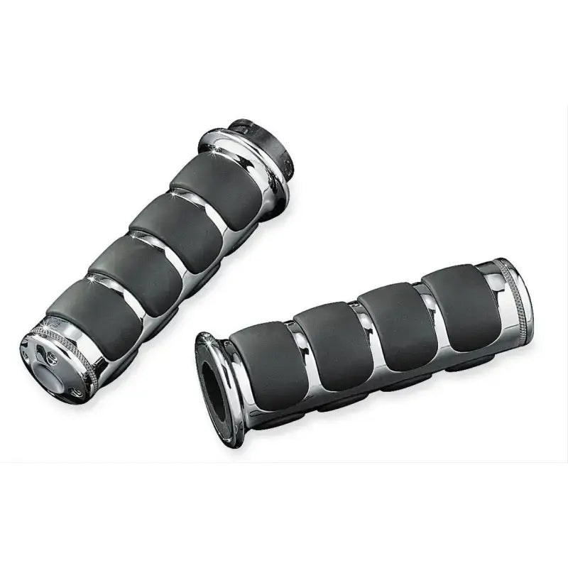 Chrome and black motorcycle handlebar grips with Kuryakyn ISO grips for throttle-by-wire bikes
