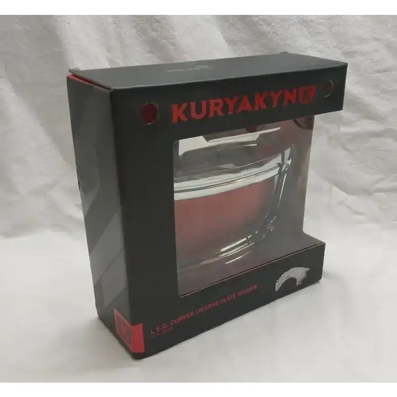 Black box with red motorcycle accessory for Kuryakyn L.E.D. Curved License Plate Frame Indian Chrome