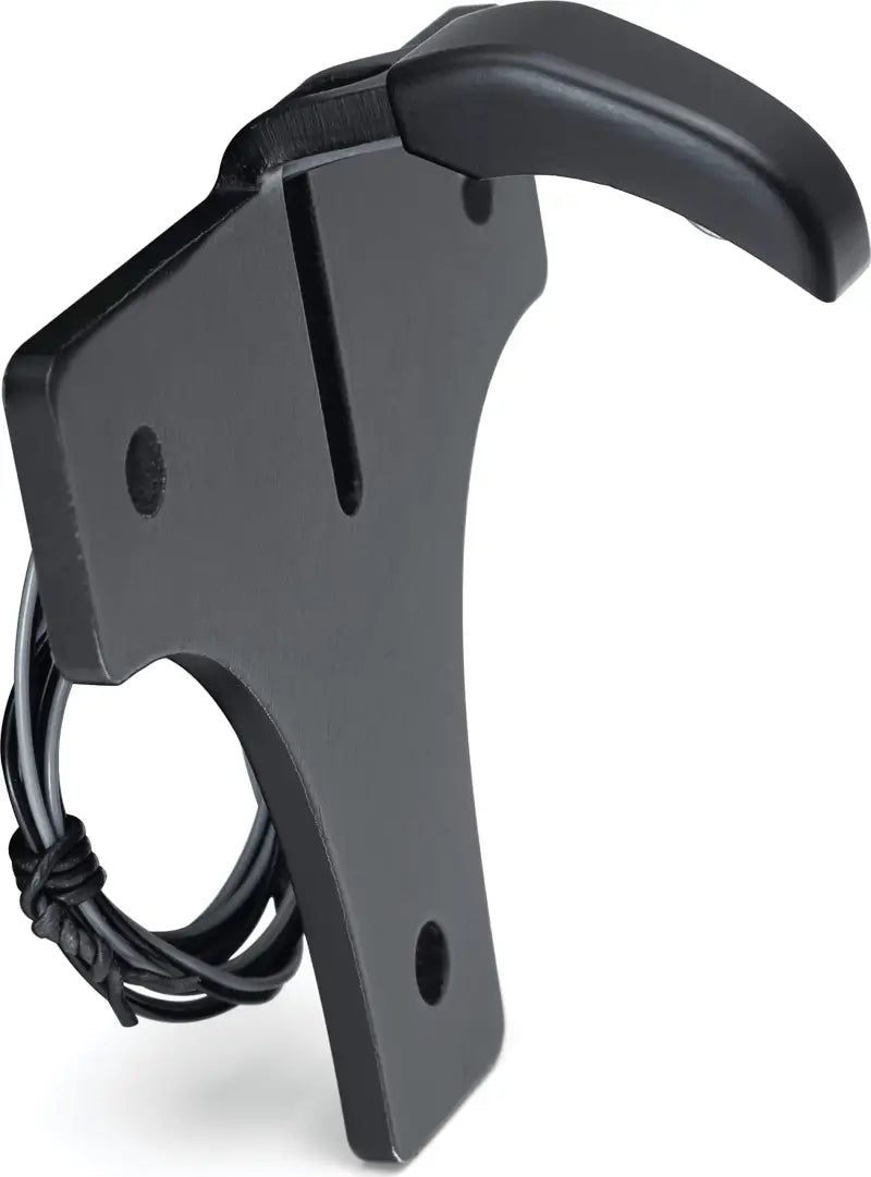 Black metal guitar hanger near Kuryakyn LED license plate light for cool setup