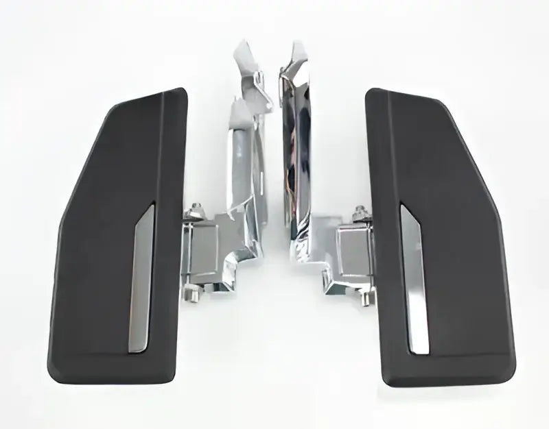 Two black and chrome Kuryakyn Omni Driver Floorboards for bikes, driver floorboards chrome