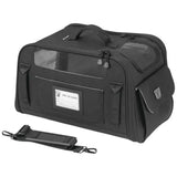 Black pet carrier with mesh windows from Kuryakyn Pet Palace Flyweight for easy travel