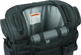 Open black motorcycle luggage bag on Kuryakyn Pet Palace Titan for easy pet travel