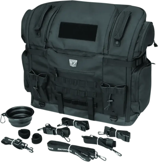 Black Kuryakyn Pet Palace Titan motorcycle luggage bag with accessories for Kuryakyn Pet fans