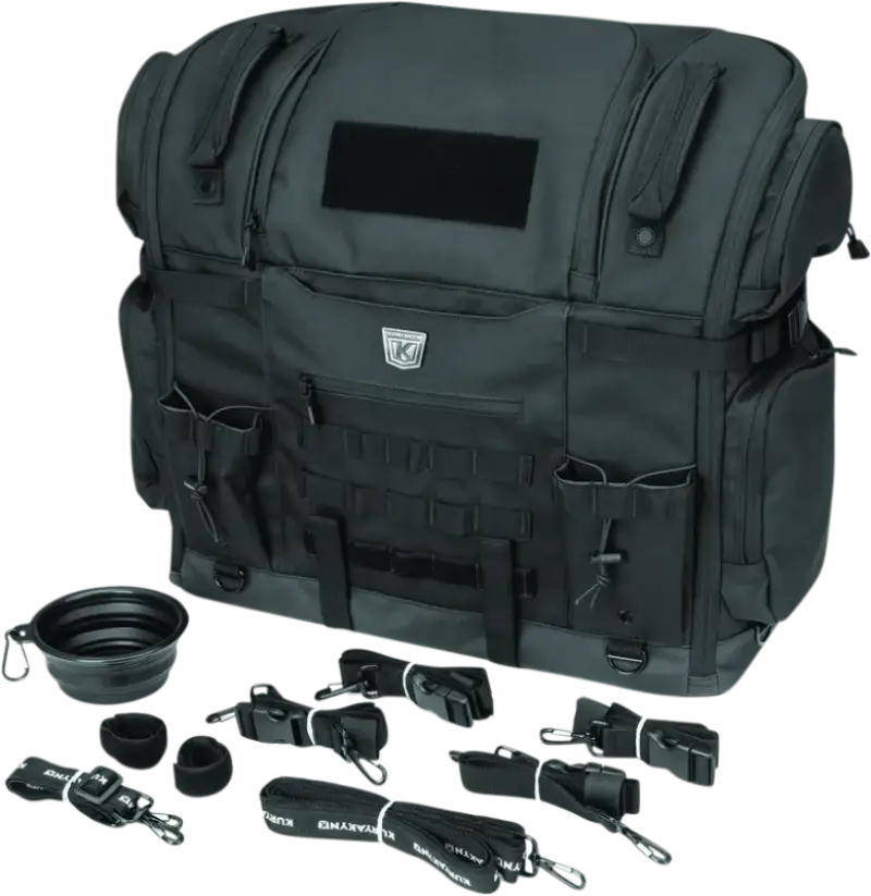 Black Kuryakyn Pet Palace Titan motorcycle luggage bag with accessories for Kuryakyn Pet fans