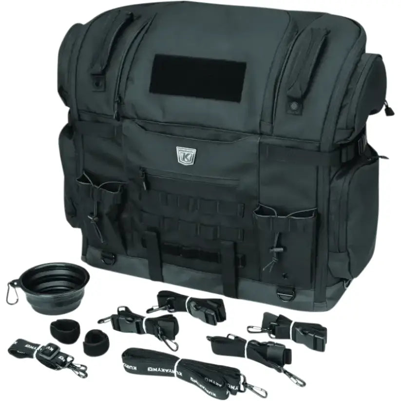Black Kuryakyn Pet Palace Titan motorcycle luggage bag with accessories for Kuryakyn Pet fans