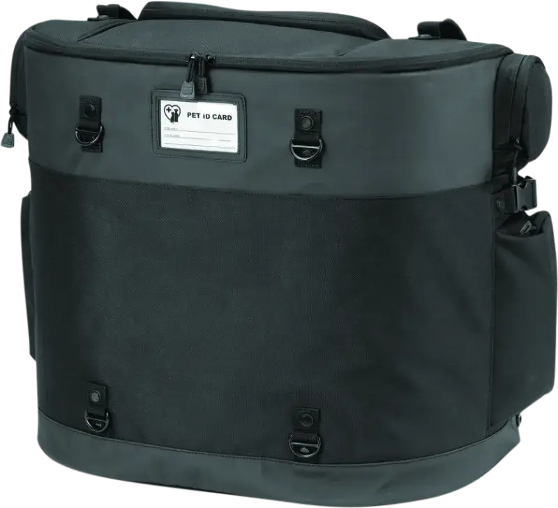 Black and gray pet carrier from Kuryakyn Pet Palace Titan for easy pet travel
