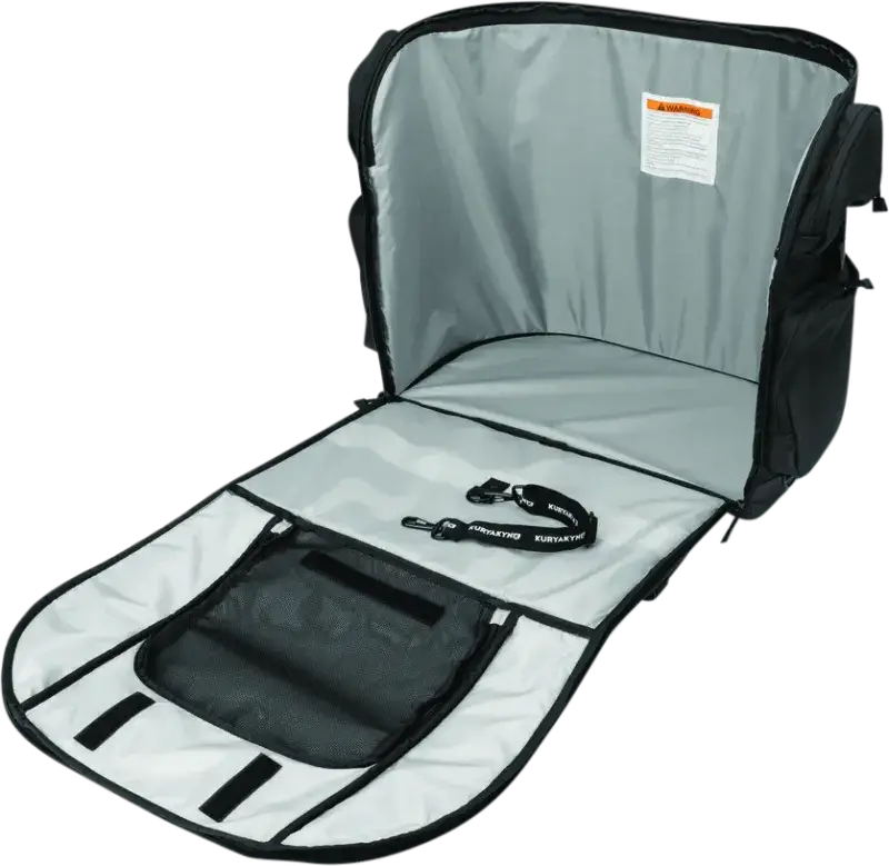 Open black and gray travel bag from Kuryakyn Pet Palace Titan for easy pet travel
