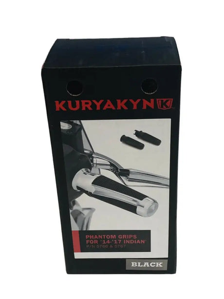 Black motorcycle handlebar grips packaging for Kuryakyn Phantom Grips Indian Black 5767
