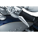 Chrome motorcycle handlebar with black grip and brake lever on blue silver tank Kuryakyn Phantom Levers Indian Chrome 5774